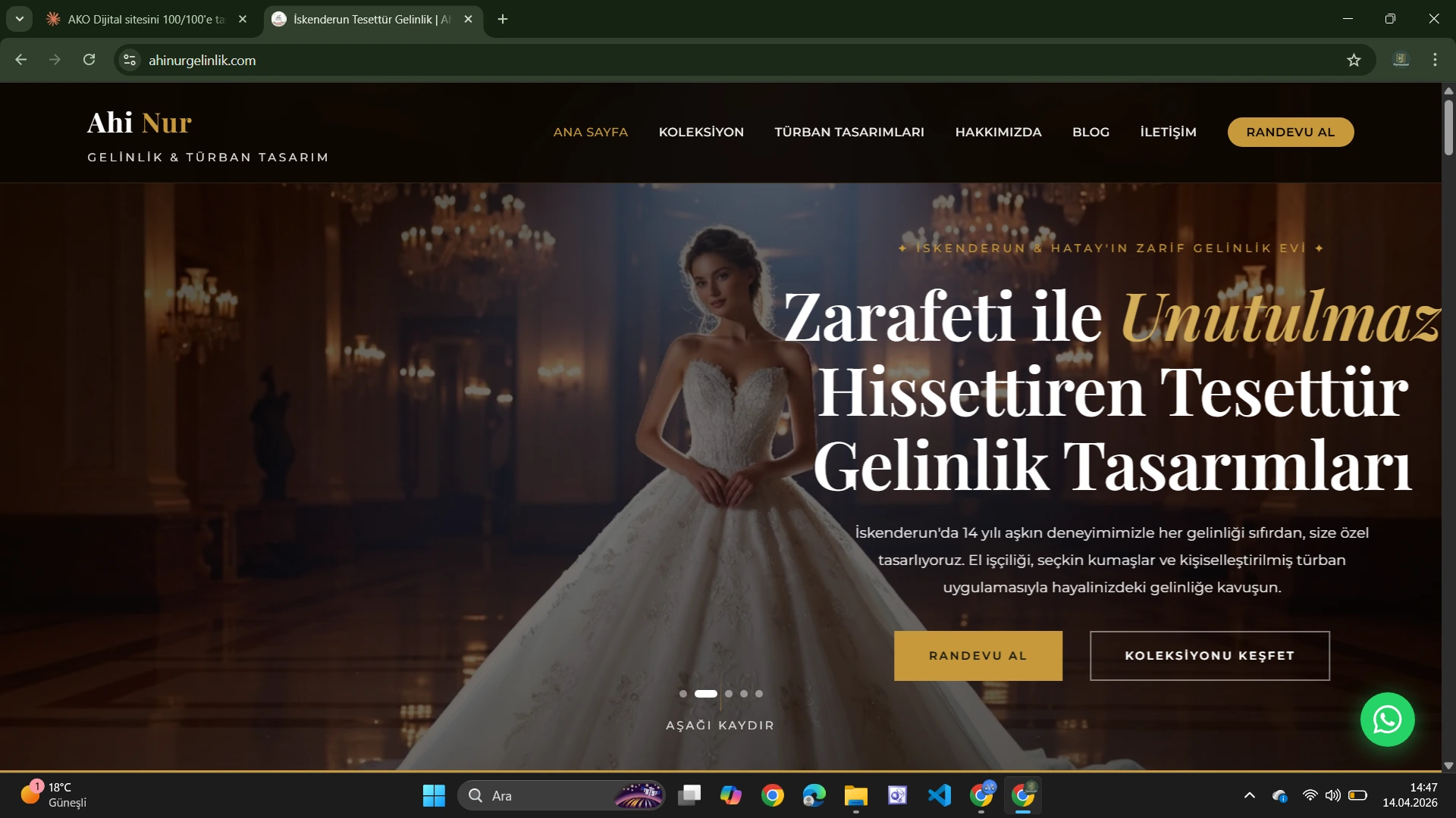 Ahi Nur Gelinlik web sitesi örneği — AKO Dijital